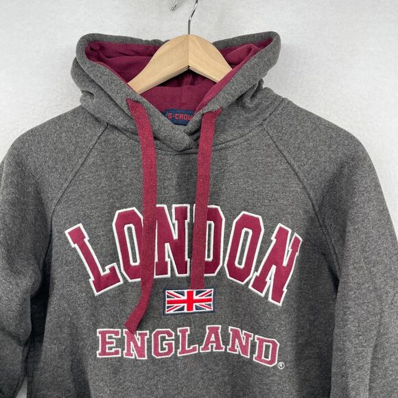 LONDON Hoodie Adult M ENGLAND Spellout UK Union Jack Sweatshirt Pullover Gray - Picture 1 of 13
